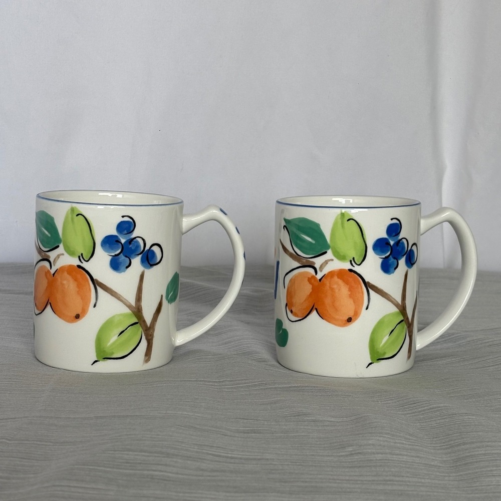 Vintage Mikasa Spring Song Bird Mugs Set of‎ 2 Fruit Butterfly Japan Ceramic